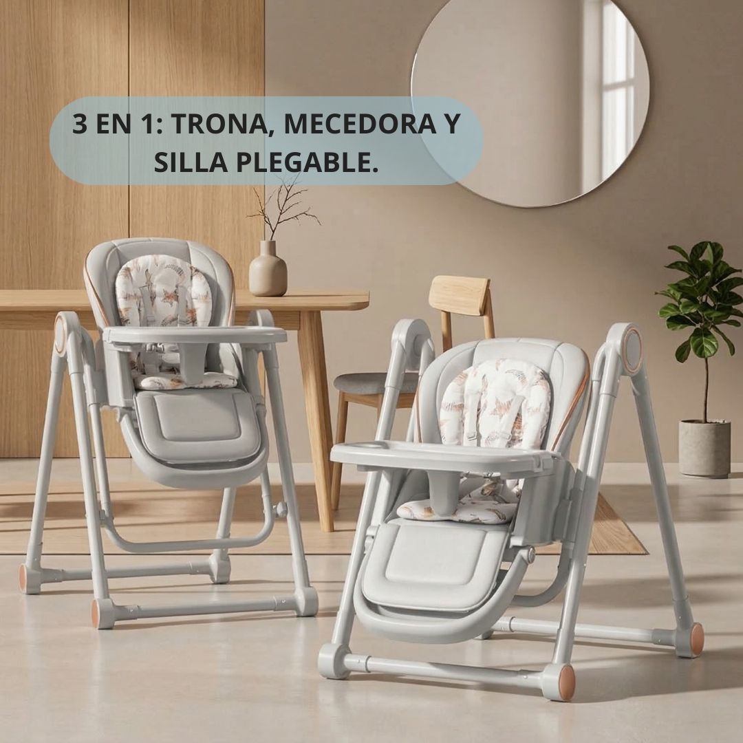 Trona Gris Evolutiva 3 En 1 | Plegable Y Portátil Con Altura | Reposapiés | Respaldo Y Bandeja Todo Ajustables_2