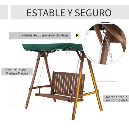 Outsunny Banco Columpio De Jardín De Madera Dosel Verde 160x120x165cm Carga_5