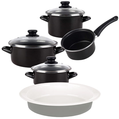Bateria De Cocina 7 Piezas De Acero Vitrificado Apta Para Induccion Magefesa Con Fuente Oval 36cm En Gres Masterpro Gravity_0