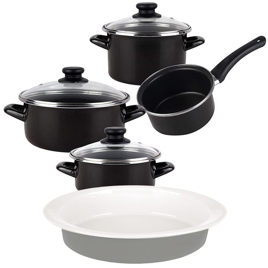 Bateria De Cocina 7 Piezas De Acero Vitrificado Apta Para Induccion Magefesa Con Fuente Oval 36cm En Gres Masterpro Gravity_0