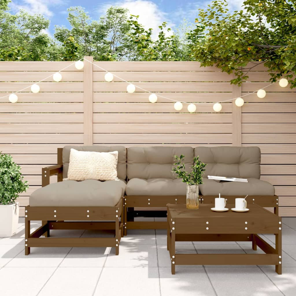 Vidaxl Juego De Sofás De Jardín 5 Pzas Madera Maciza Pino Marrón Miel_1