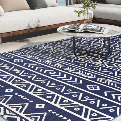 Outsunny Alfombra De Exterior 182x274 Cm Con Patrón De Geométrico Azul_3