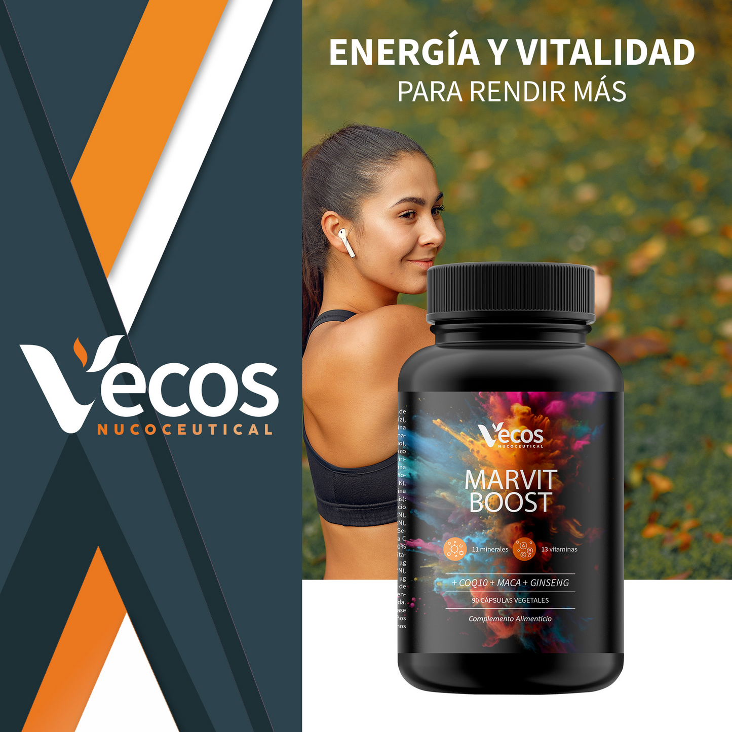 Marvit Boost VECOS (90 cápsulas) | Rendimiento Físico y Mental | Maca, Ginseng y CoQ10 | 13 vitaminas + 11 minerales_1