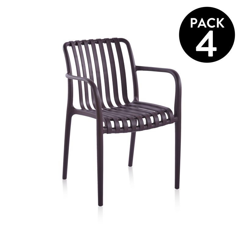 Pack 4 Sillas De Exterior Jamie Arm Polipropileno, Marrón, 57,5 X 81 X 55,5_0
