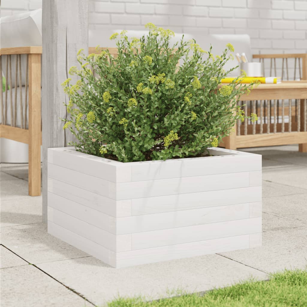 Jardinera De Madera Maciza De Pino Blanca 40x40x23 Cm_2