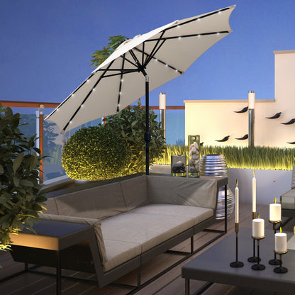 Outsunny Sombrilla De Jardín Ø268x238 Cm Con 24 Luces Led Solar Crema_1