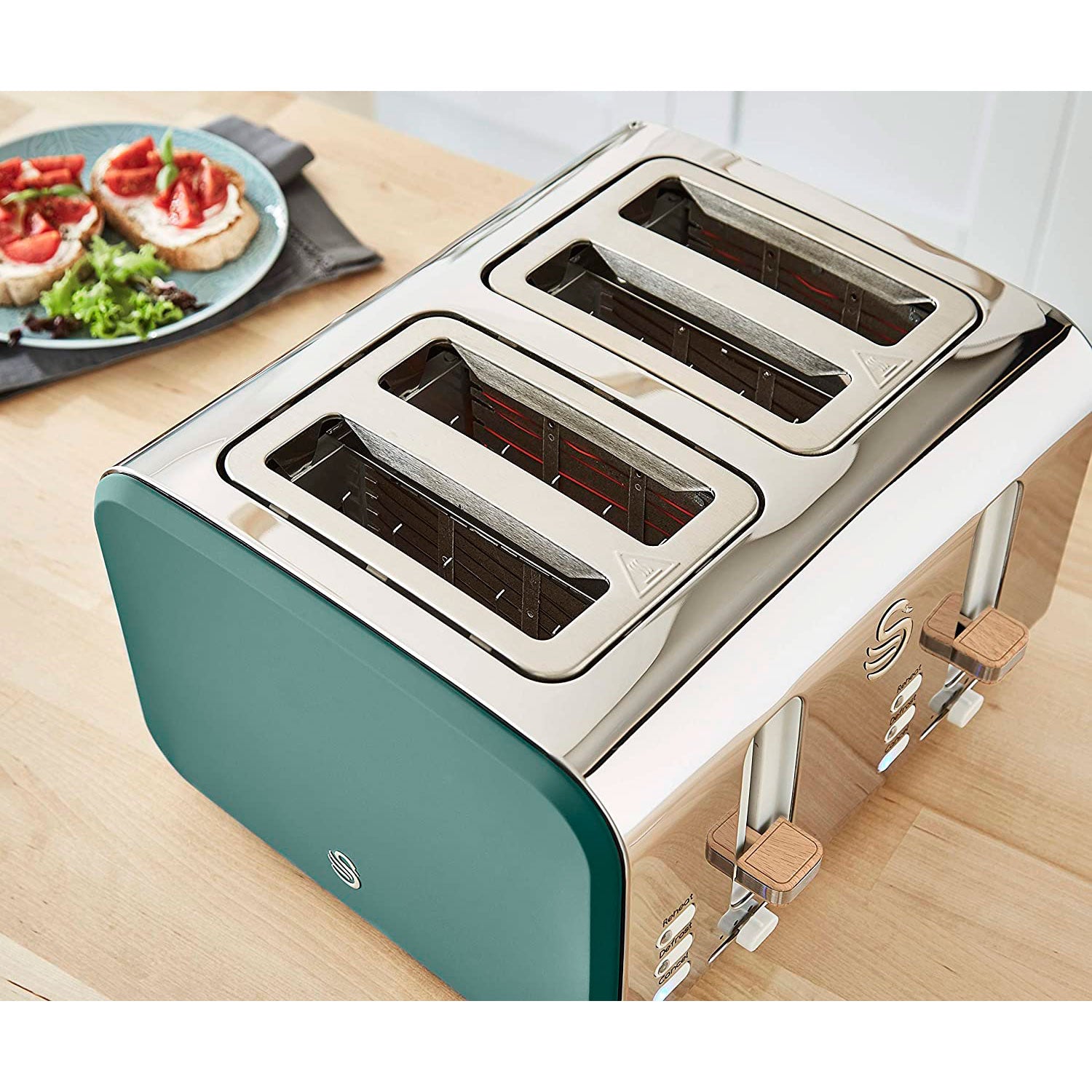 Swan Nordic Tostadora Pan Ranura Ancha 4 Rebanadas, 3 Funciones, 6 Niveles, Diseño Moderno, St14620greneu, Verde 1500w_2