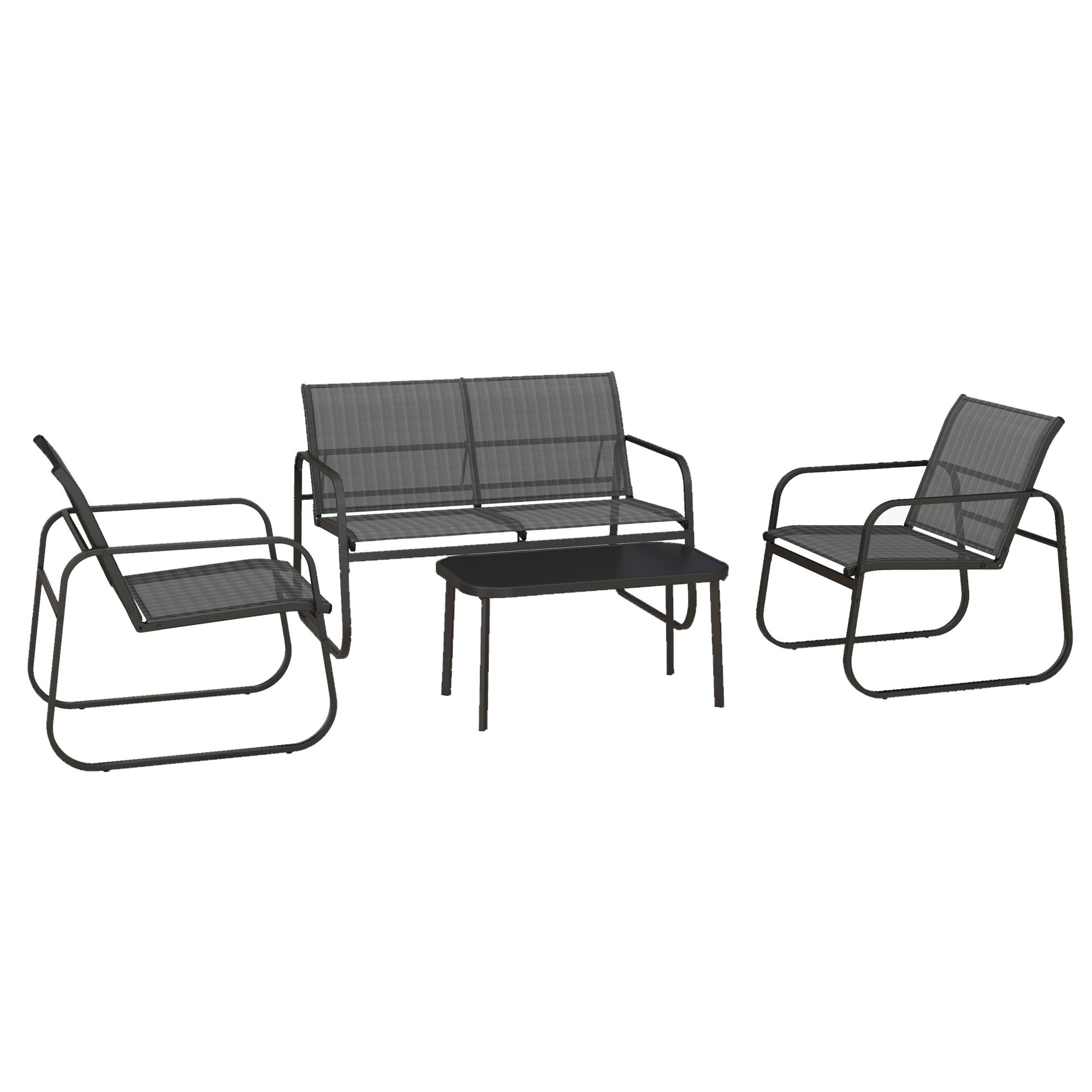 Outsunny Conjunto De Muebles De Jardín Con 2 Sillones 1 Sofá Doble Y Mesa Negro_0
