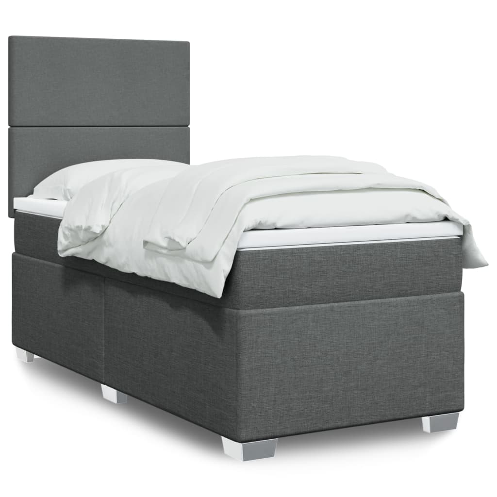 Cama Box Spring Con Colchón Tela Gris Oscuro 100x200 Cm / Vetonek_0