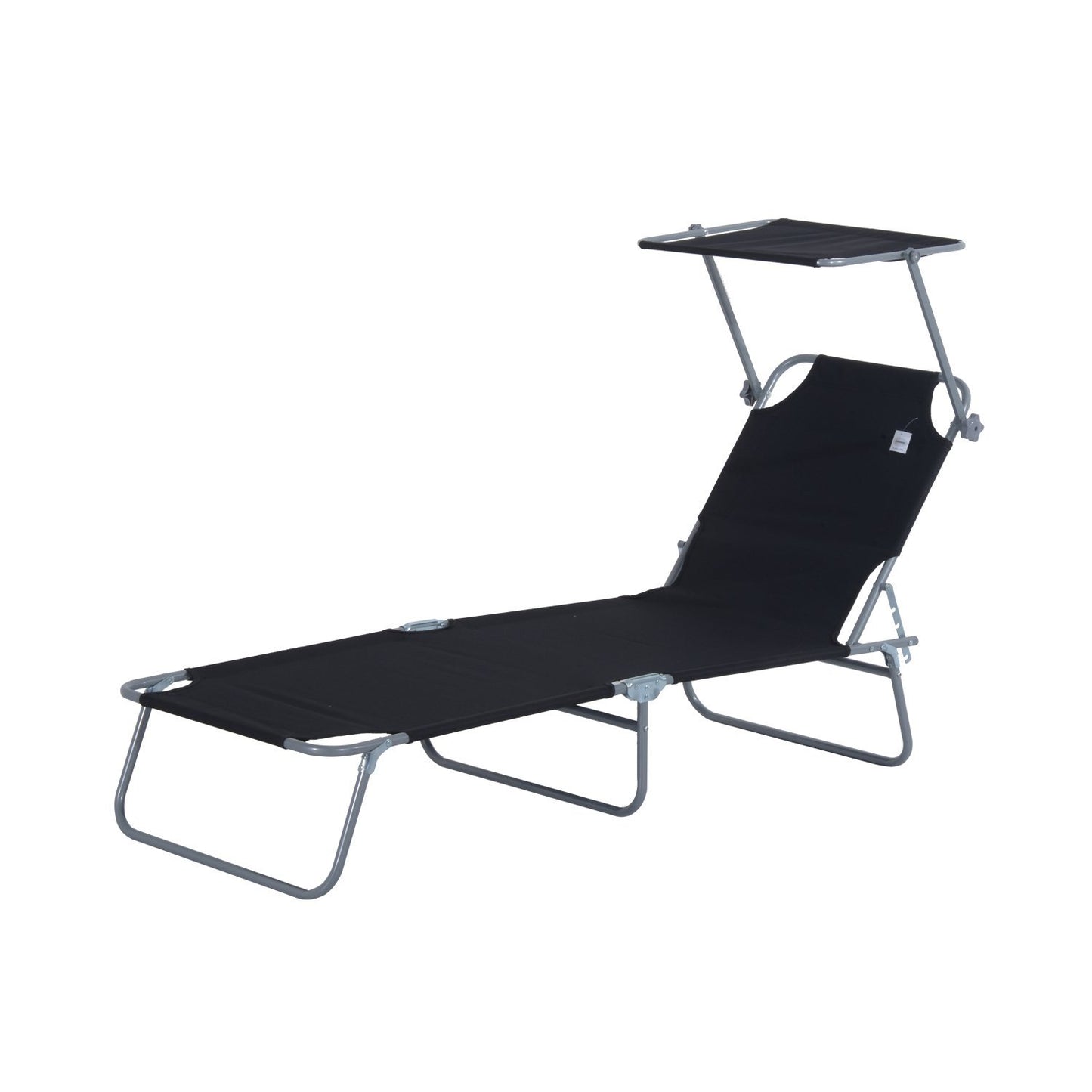 Outsunny Tumbona De Jardín Plegable Con Toldo Desmontable 187x58x36 Cm Negro_0