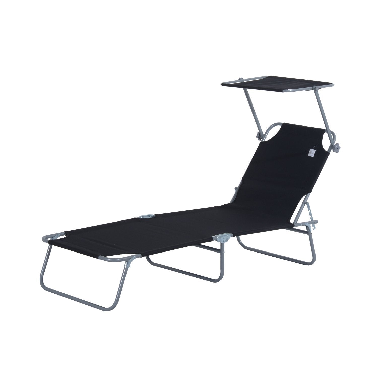 Outsunny Tumbona De Jardín Plegable Con Toldo Desmontable 187x58x36 Cm Negro_0