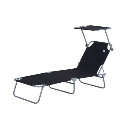 Outsunny Tumbona De Jardín Plegable Con Toldo Desmontable 187x58x36 Cm Negro_0