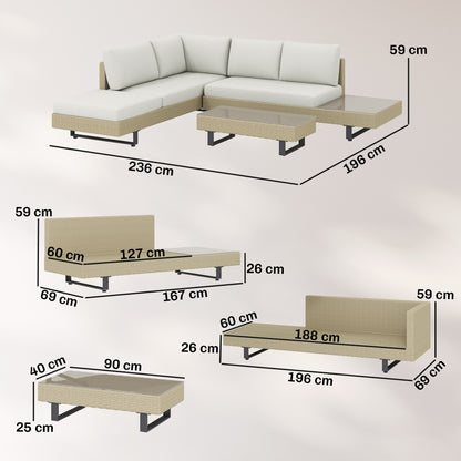 Conjunto De Jardín Outsunny Metal, Ratán Pe Beige 236x196x59 Cm_2