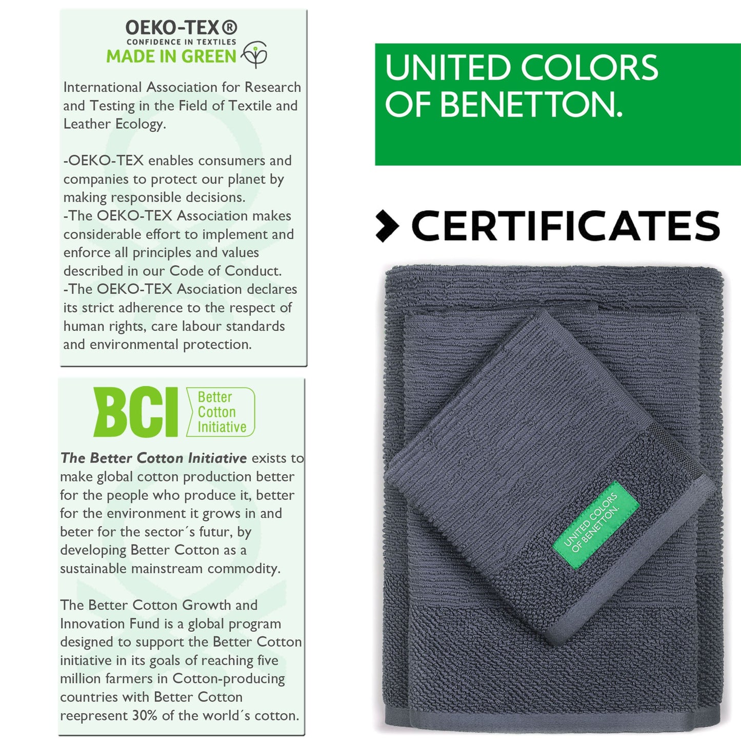 Set 3pcs Toallas De Baño (30x50+50x90+70x140cm) 450 Gsm 100%algodon Gris Oscuro Casa Benetton