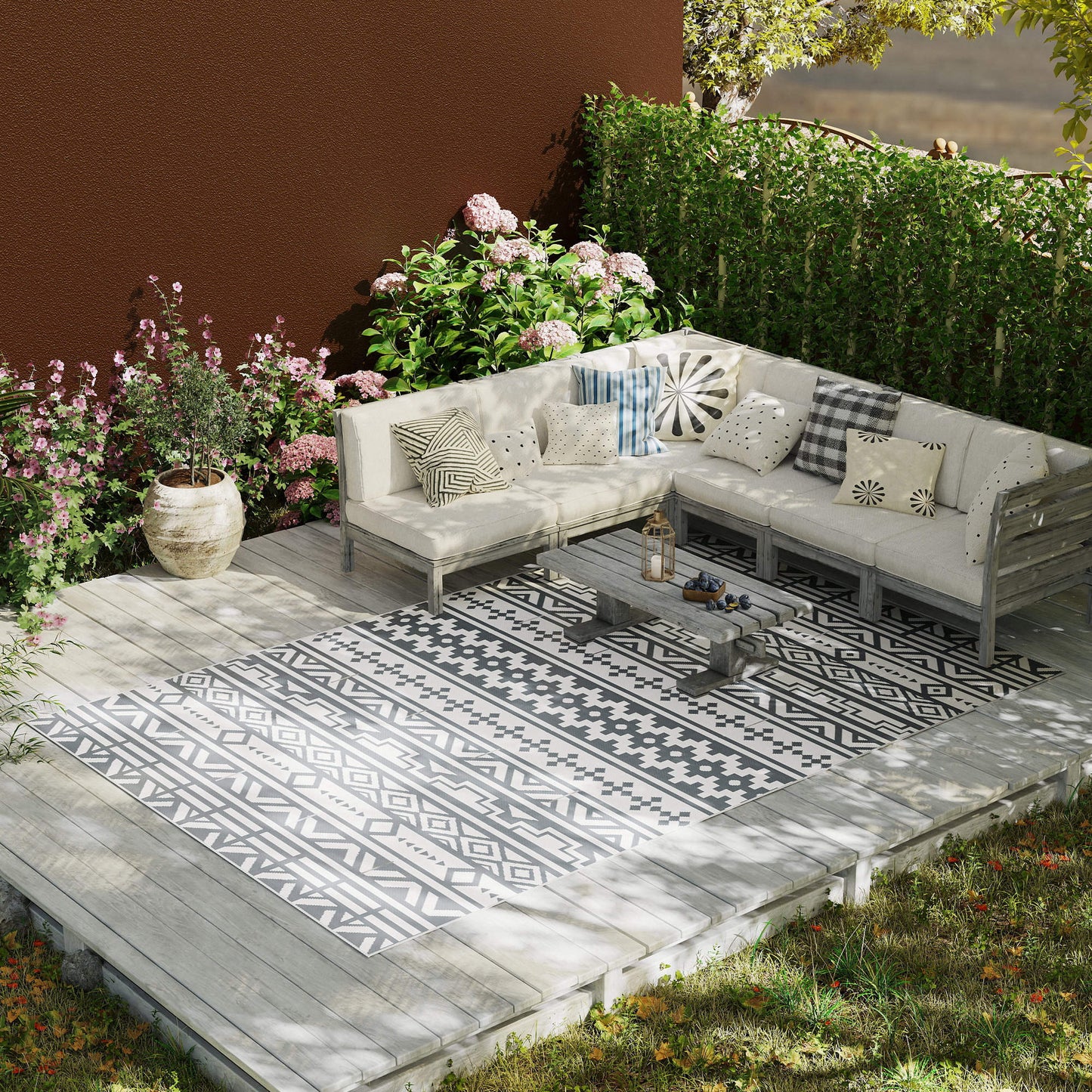 Outsunny Alfombra De Exterior 182x274 Cm Con Patrón De Geométrico De Cenefa_1