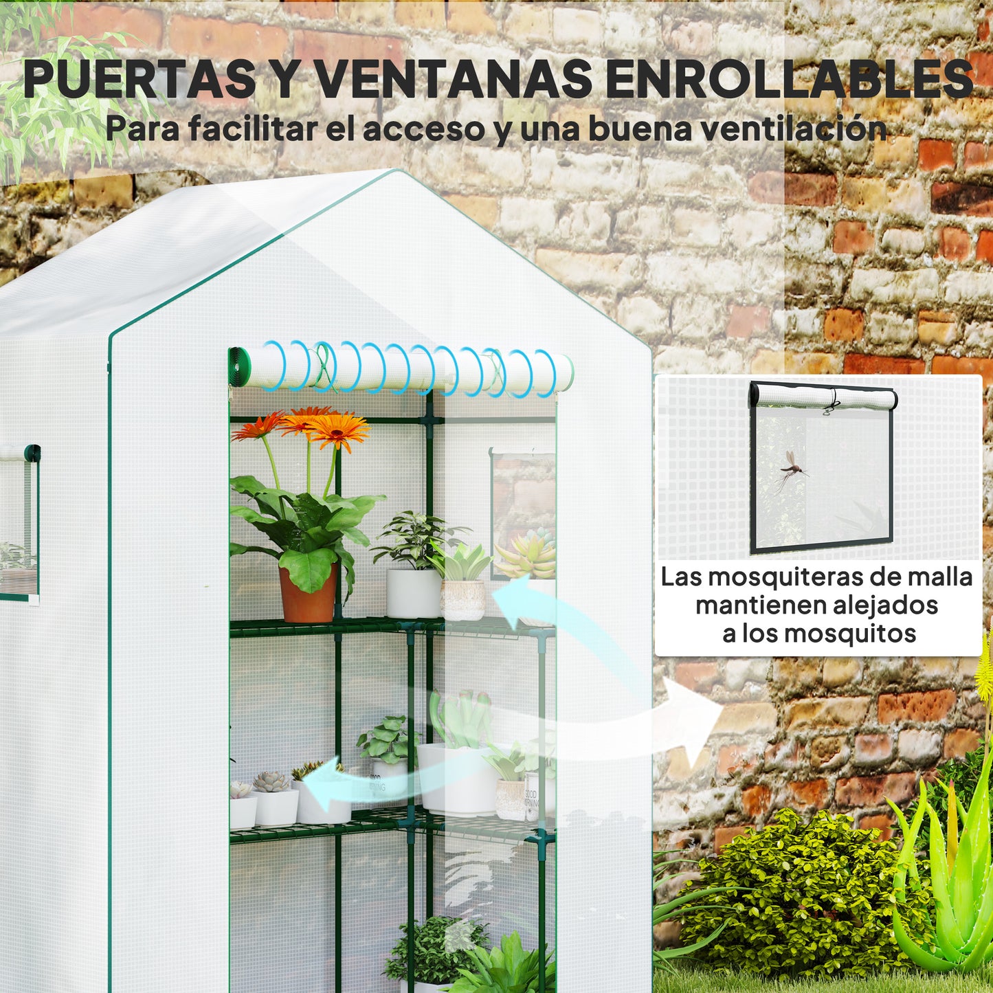Outsunny Invernadero Para Jardín Con 1 Puerta 2 Ventanas 140x73x190 Cm Blanco_5