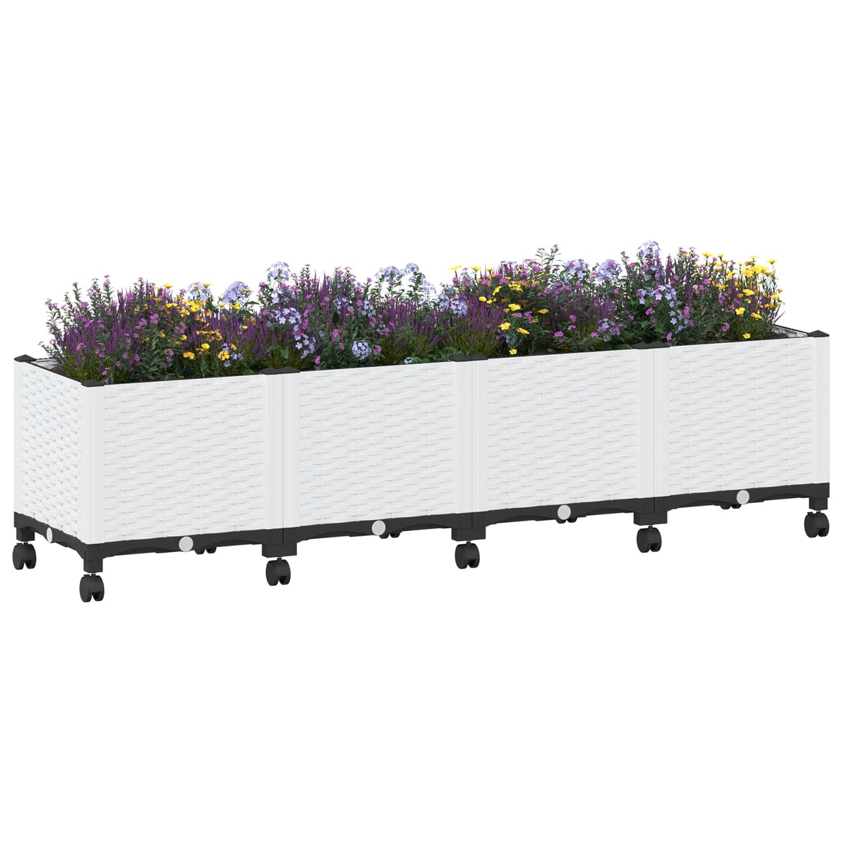 Macetero De Jardín Con Ruedas Blanco 160 X 40 X 44 Cm Pp_2