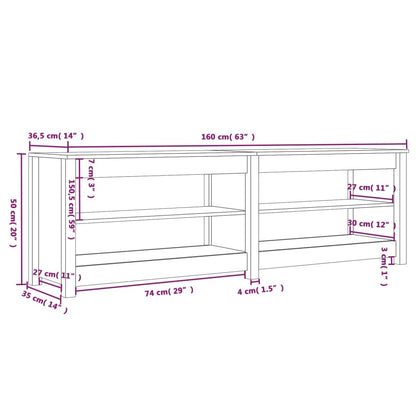 Banco Zapatero De Madera Maciza De Pino Negro 160x36,5x50 Cm / Vetonek_5
