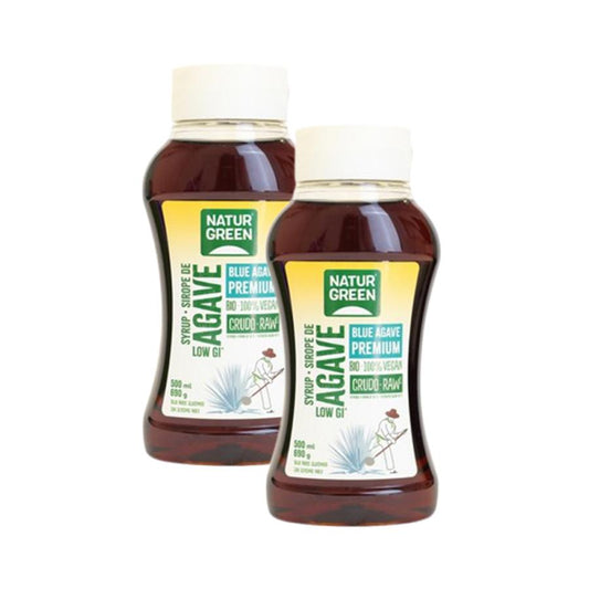Embalagem de 2 xaropes de agave cru Naturgreen, 2 unidades de 500 ml