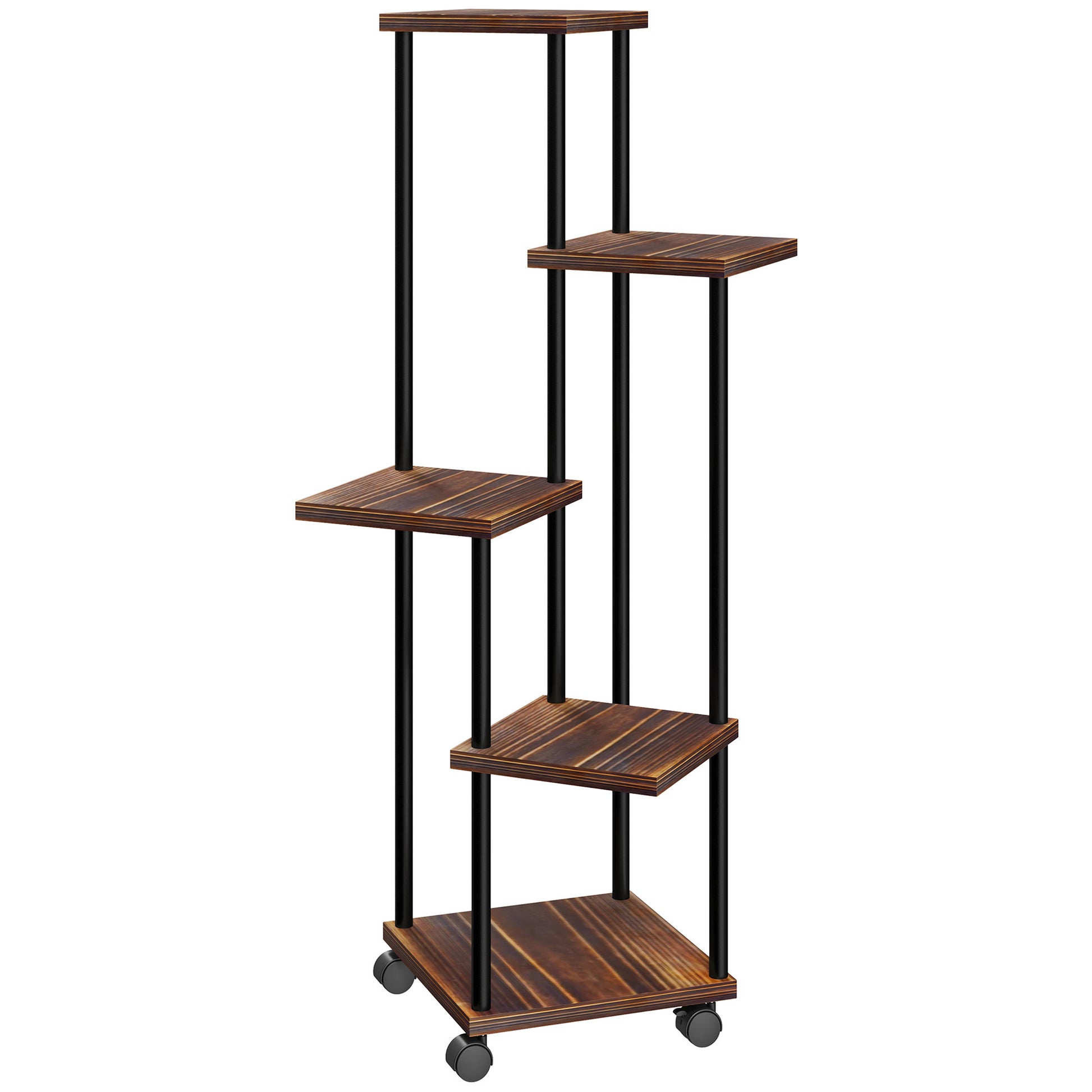 Outsunny Estantería Para Plantas De 5 Niveles De Madera 59x59x110 Cm Carbonizado_0