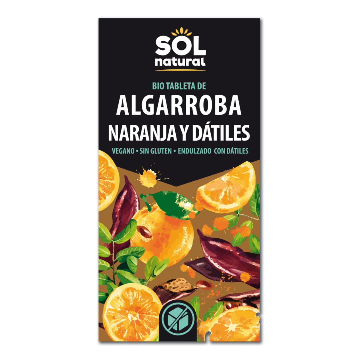 Chocolate Vegan de Alfarroba com Laranja e Tâmaras BIO Sol Natural 70 g