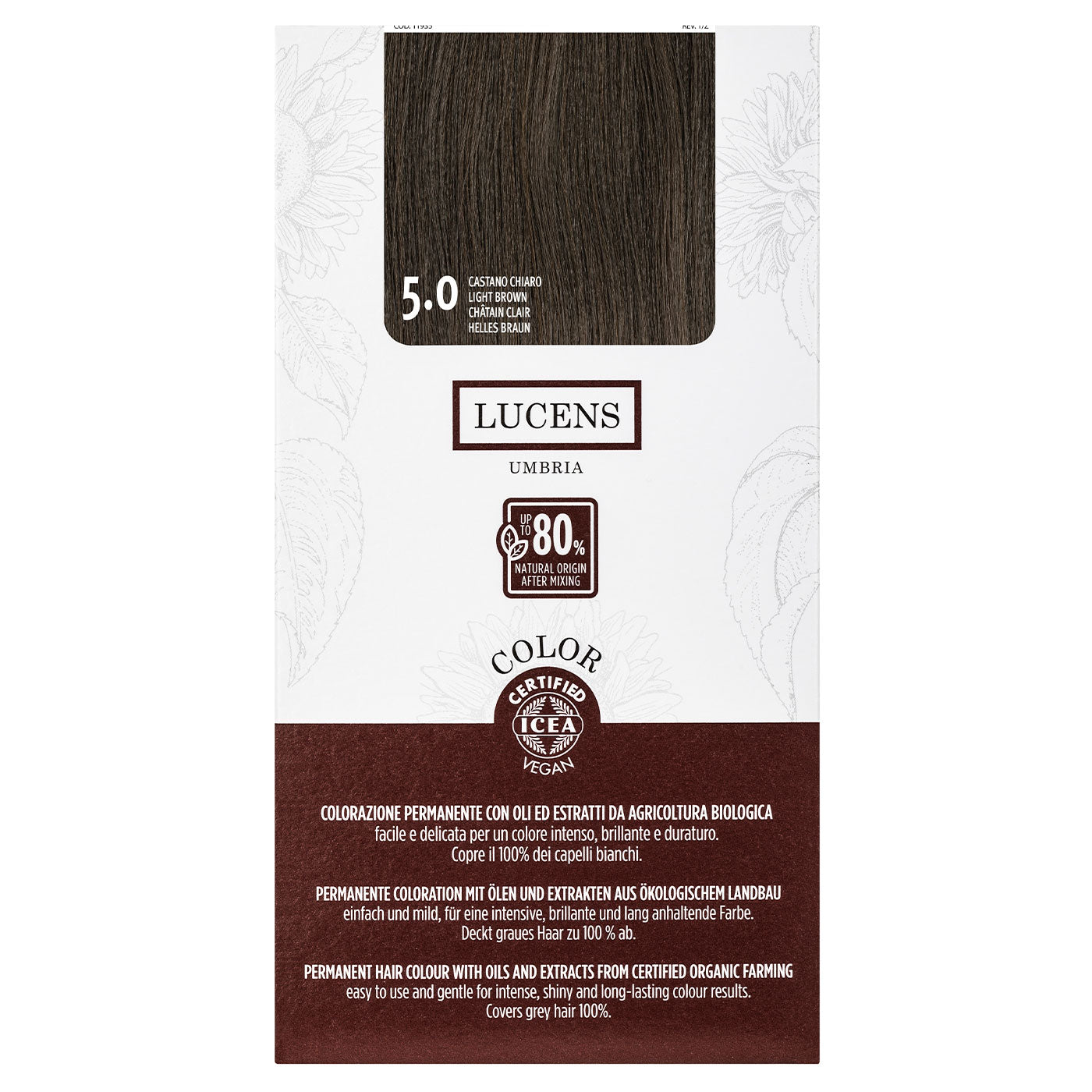 Lucens Umbria - Coloración permanente 5.0 castaño claro, sin amoniaco, ingredientes naturales_0