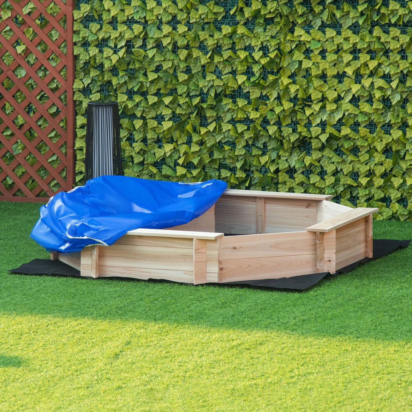 Outsunny Arenero De Madera Para Niños Con Cubierta 139,5x139,5x21,5 Cm Natural_1