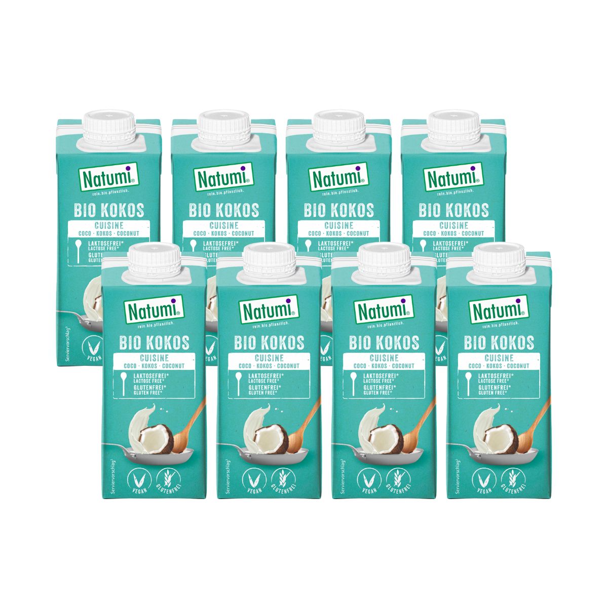Pack de 8 Bebidas de Coco Biológicas Sem Açúcar Natumi 1 L 