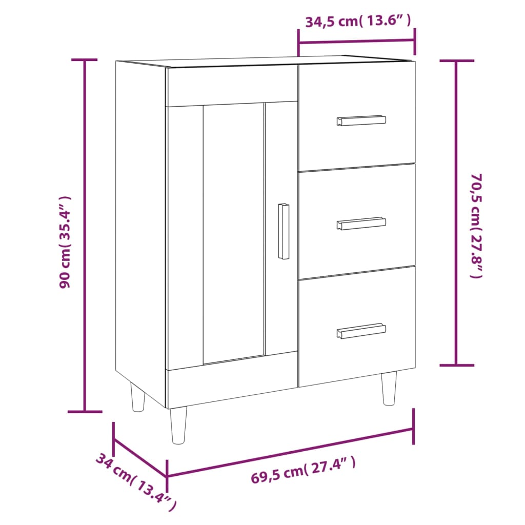 Aparador De Madera Contrachapada Roble Sonoma 69,5x34x90 Cm / Vetonek_4