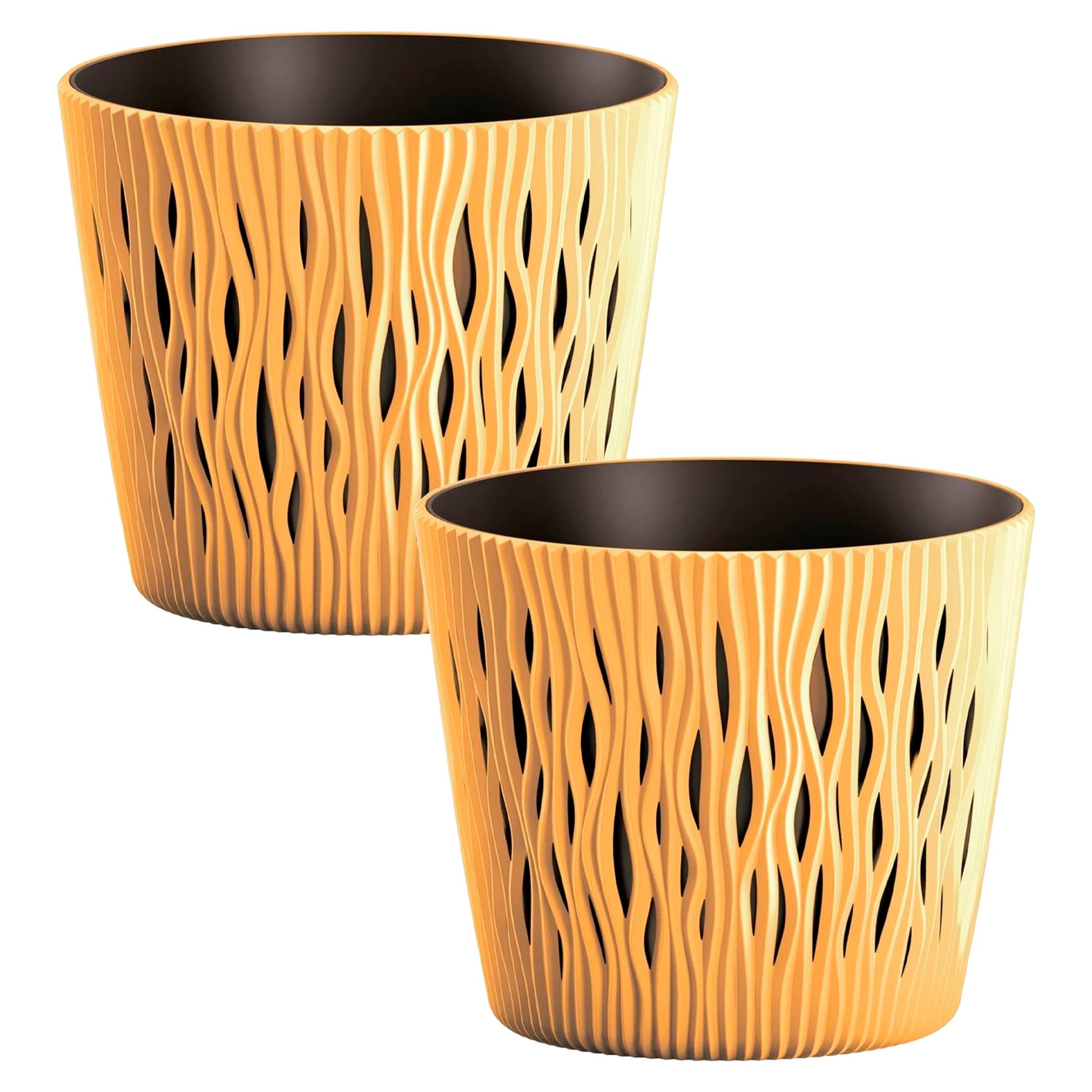 2x Maceta Redonda De Plastico Sandy Round En Color Mostaza 15,8 (largo) X 15,8 (ancho) X 13,8 (alto) Cm