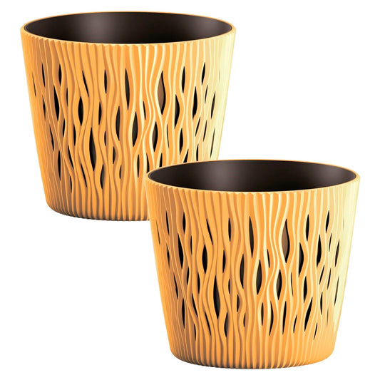 2x Maceta Redonda De Plastico Sandy Round En Color Mostaza 15,8 (largo) X 15,8 (ancho) X 13,8 (alto) Cm