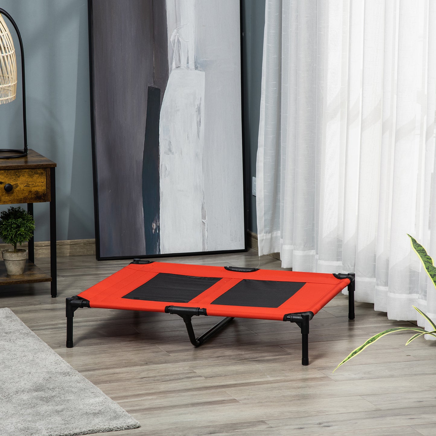 Pawhut Cama Elevada Para Perros Interior Y Exterior 91,5x76,2x18 Cm Rojo_1