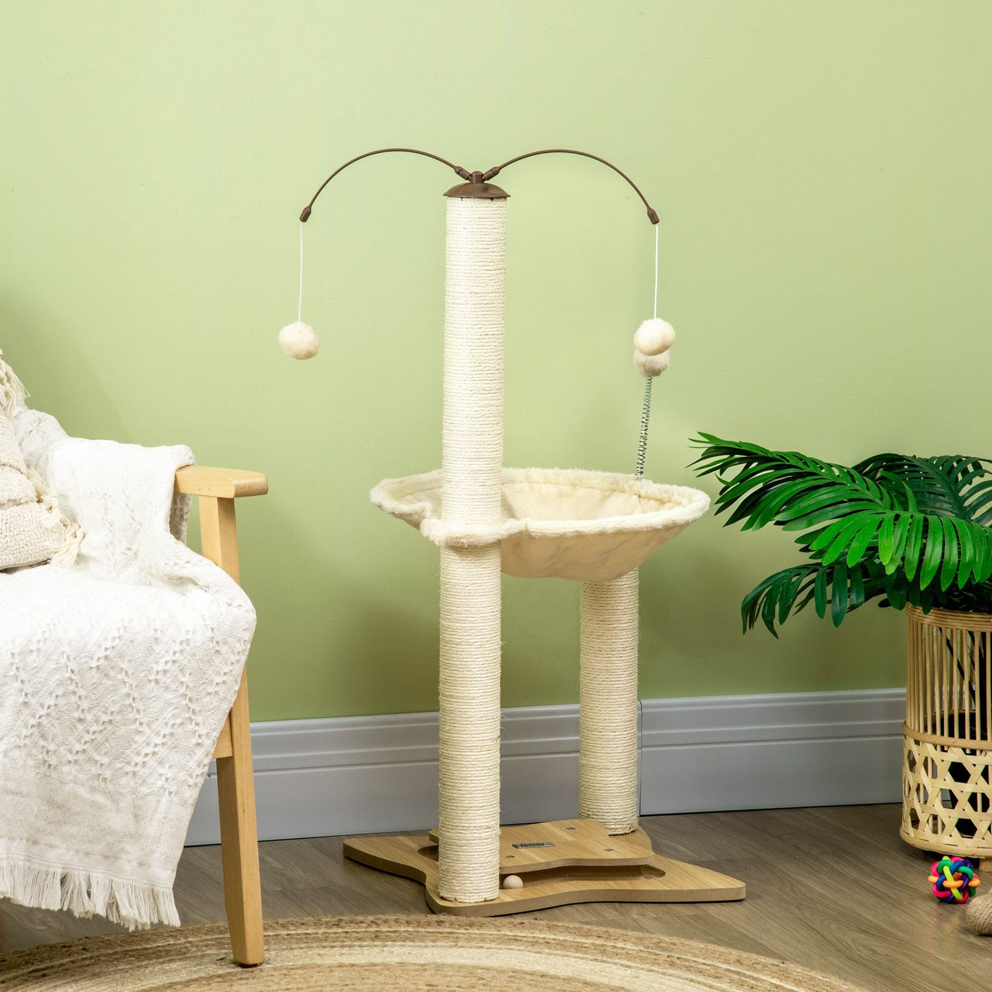 Pawhut Árbol Rascador Para Gatos Altura 90 Cm Con Hamaca Postes De Sisal Y Bolas_1
