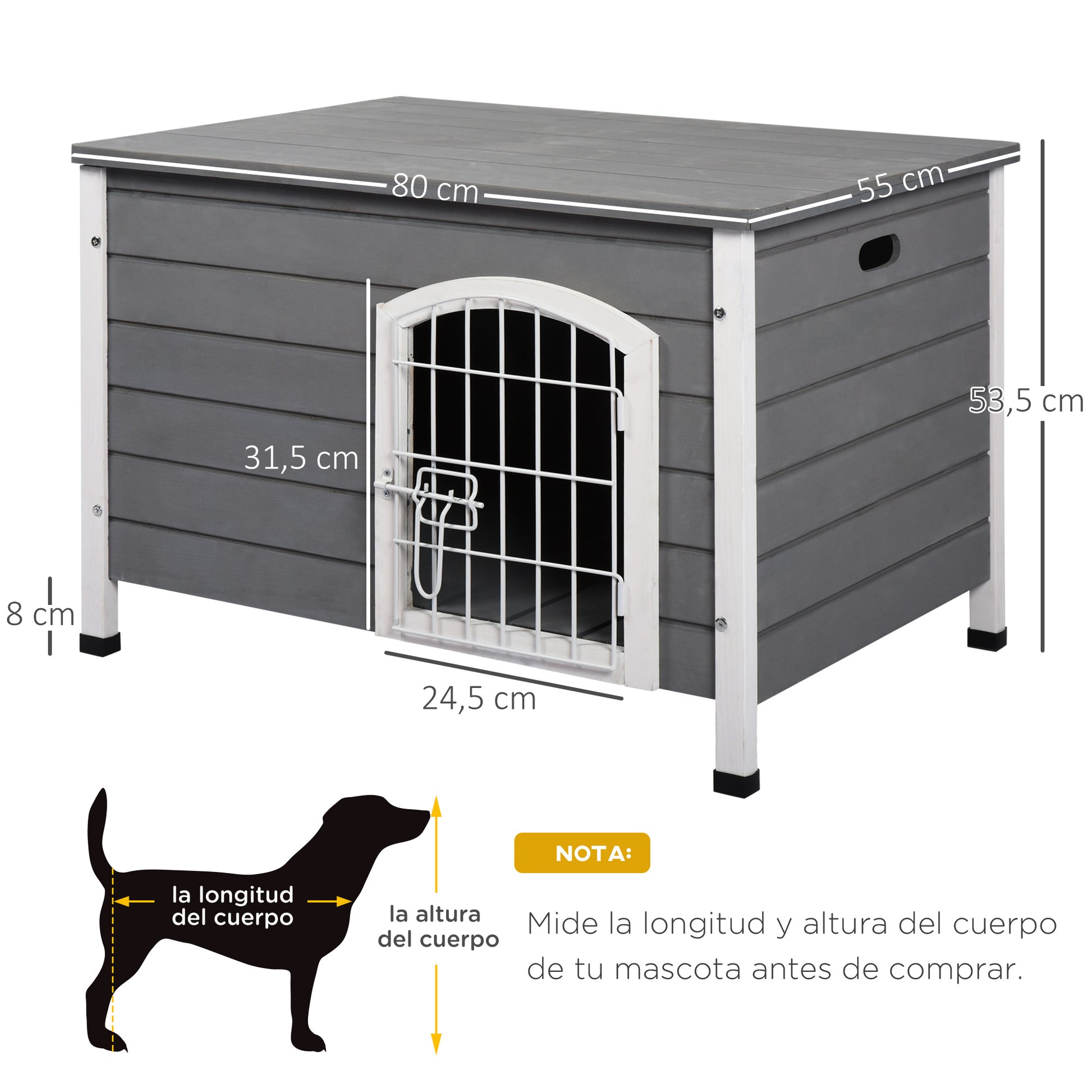Pawhut Caseta Perros De Madera Con Puerta De Alambre Y Cerradura 80x55x53,5 Cm_2