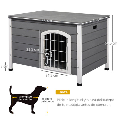 Pawhut Caseta Perros De Madera Con Puerta De Alambre Y Cerradura 80x55x53,5 Cm_2
