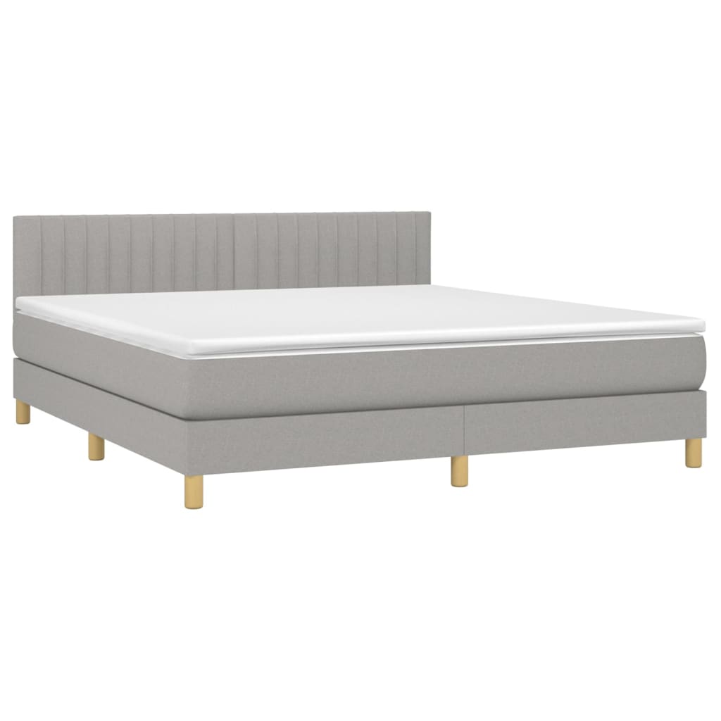 Cama Box Spring Con Colchón Tela Y Led Gris Claro 160x200 Cm / Vetonek_3