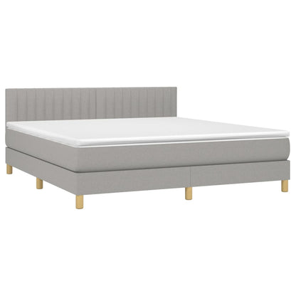 Cama Box Spring Con Colchón Tela Y Led Gris Claro 160x200 Cm / Vetonek_3