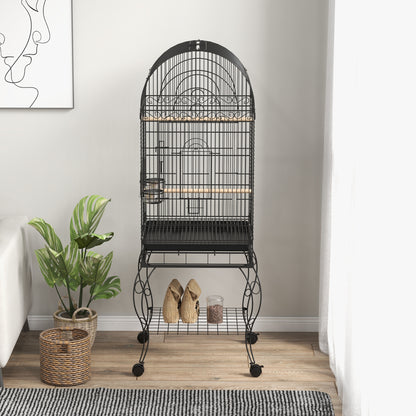 Pawhut Jaula De Pájaros Con Ruedas Bandeja Extraíble 51x51x153 Cm Negro_3