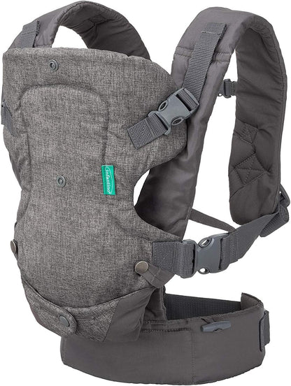 Infantino Mochila Portabebé Flip Advanced 4-en-1 Con Babero, Ergonómica, Convertible, Bebés De 3,6 A 14,5 Kg, Gris_0
