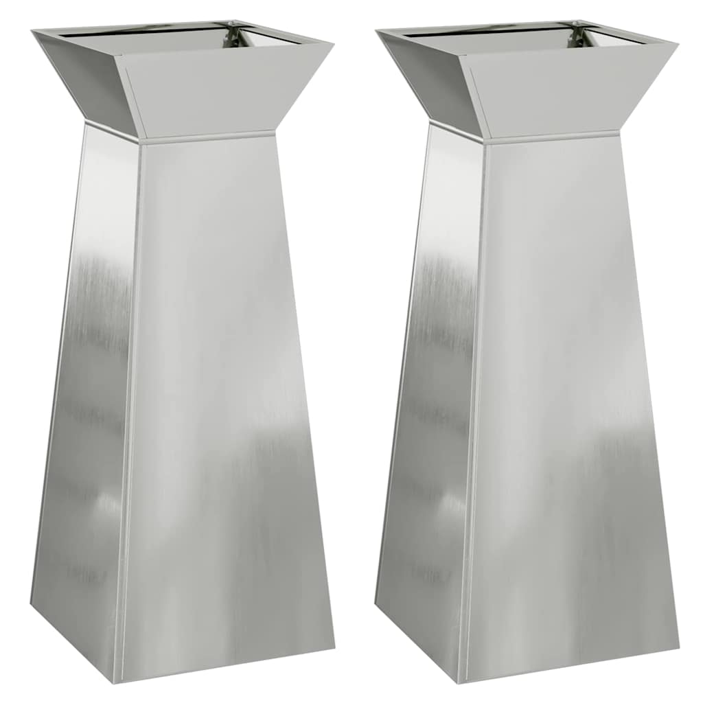 Maceta Pilar 2 Uds. Plateado 40 X 40 X 100 Cm Acero Galvanizado_0