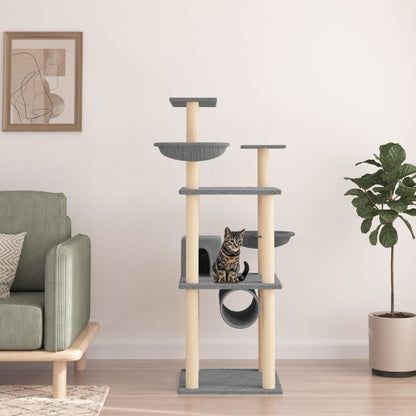 Rascador Para Gatos Con Postes De Sisal Gris Claro 141 Cm_1