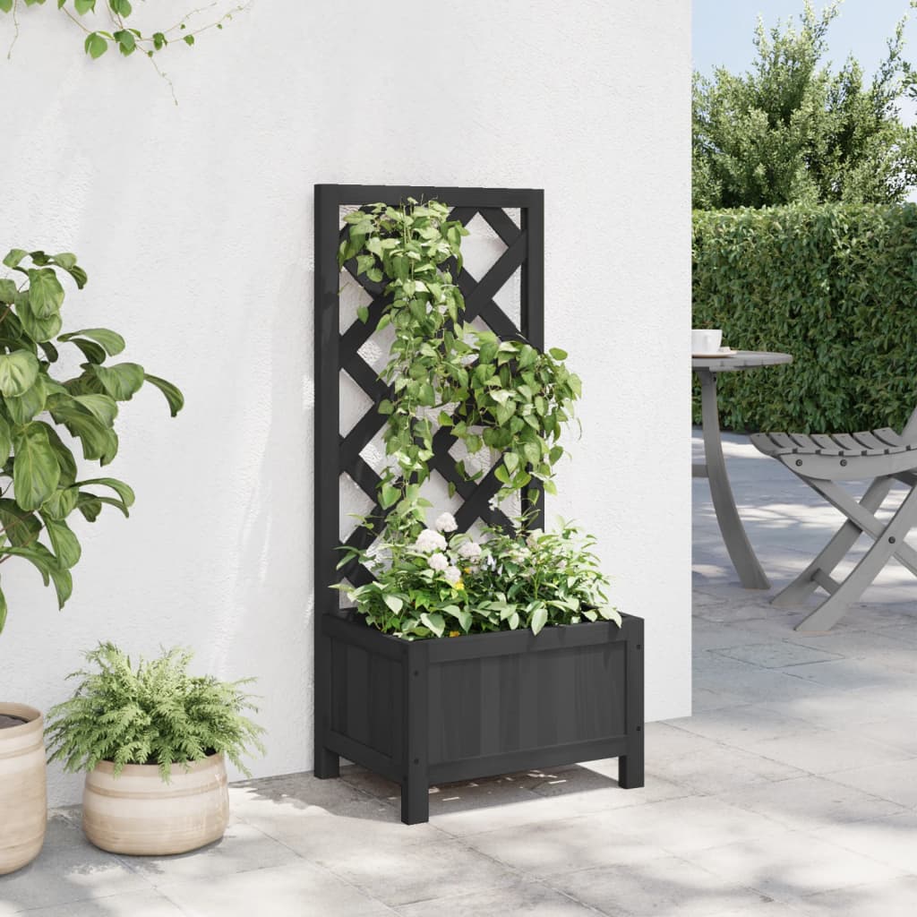 Jardinera Con Enrejado Negro 40x30x90 Cm Madera Maciza De Abeto_2