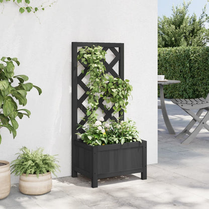 Jardinera Con Enrejado Negro 40x30x90 Cm Madera Maciza De Abeto_2
