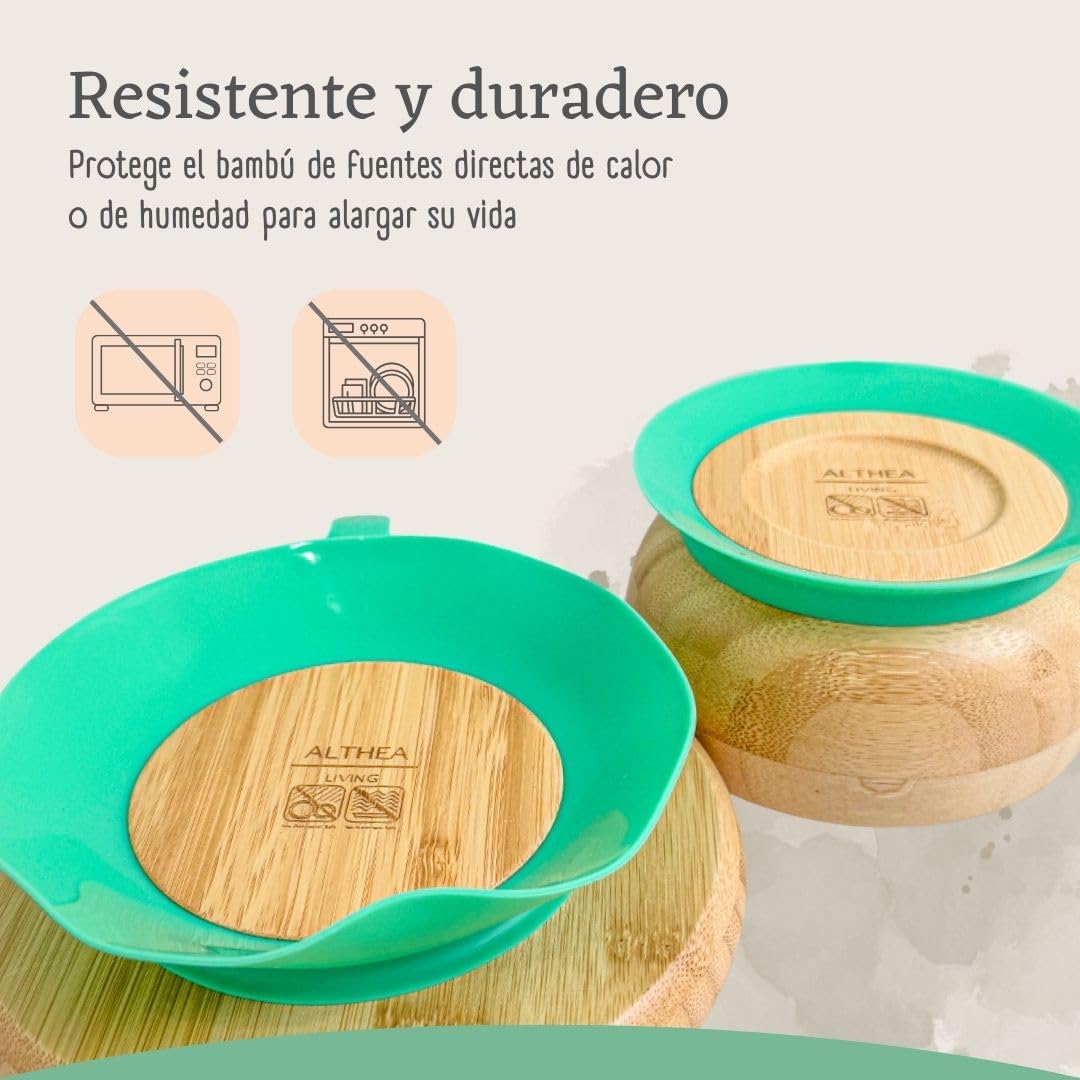 Vajilla De Bambú Natural - 3 Piezas - Verde Aguamarina._5