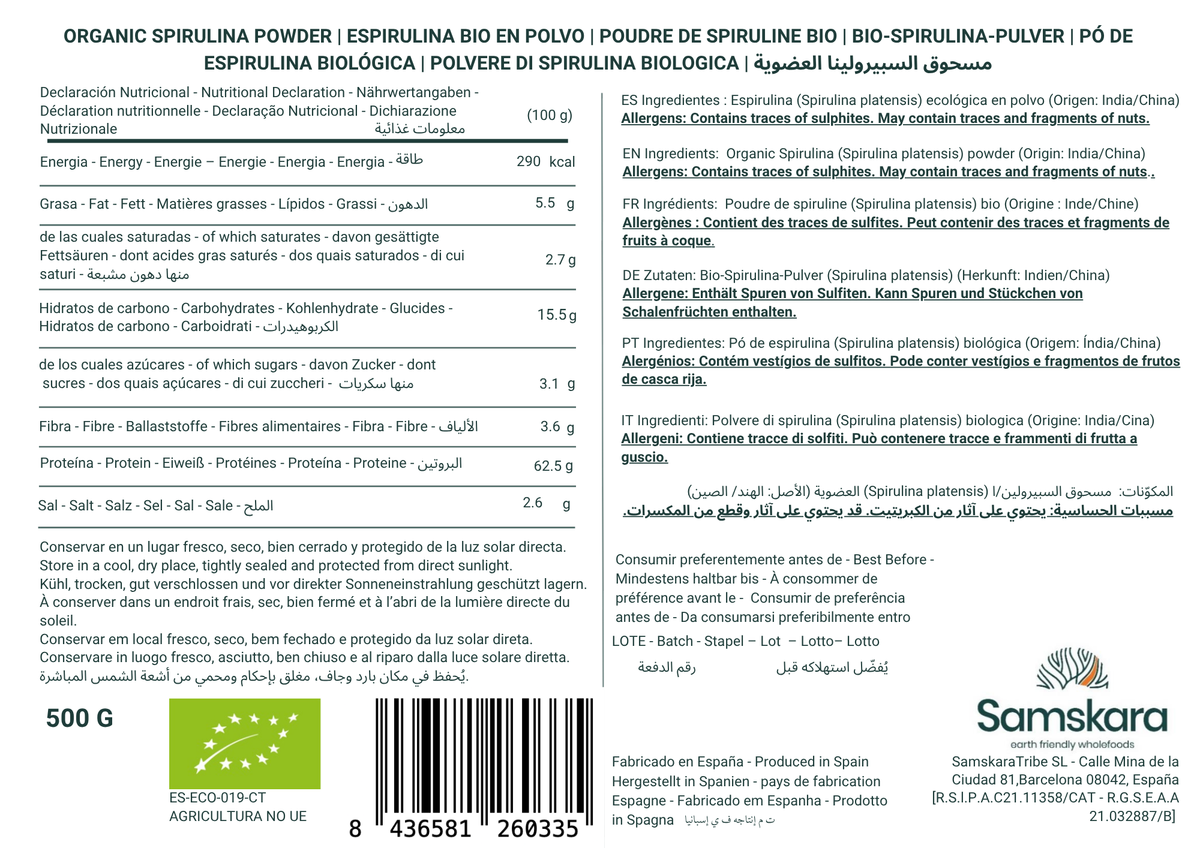 Espirulina En Polvo Bio - 500g | Superalimento Ecológico Vegano Para Batidos, Smoothies Y Zumos, Sin Azúcares Añadidos_1