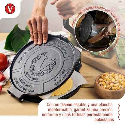 Victoria Prensa Tortillera Para Tortillas Mexicanas Hierro Fundido Hd Curado 25cm, Pataconera Colombiana, 39318, Negro_2
