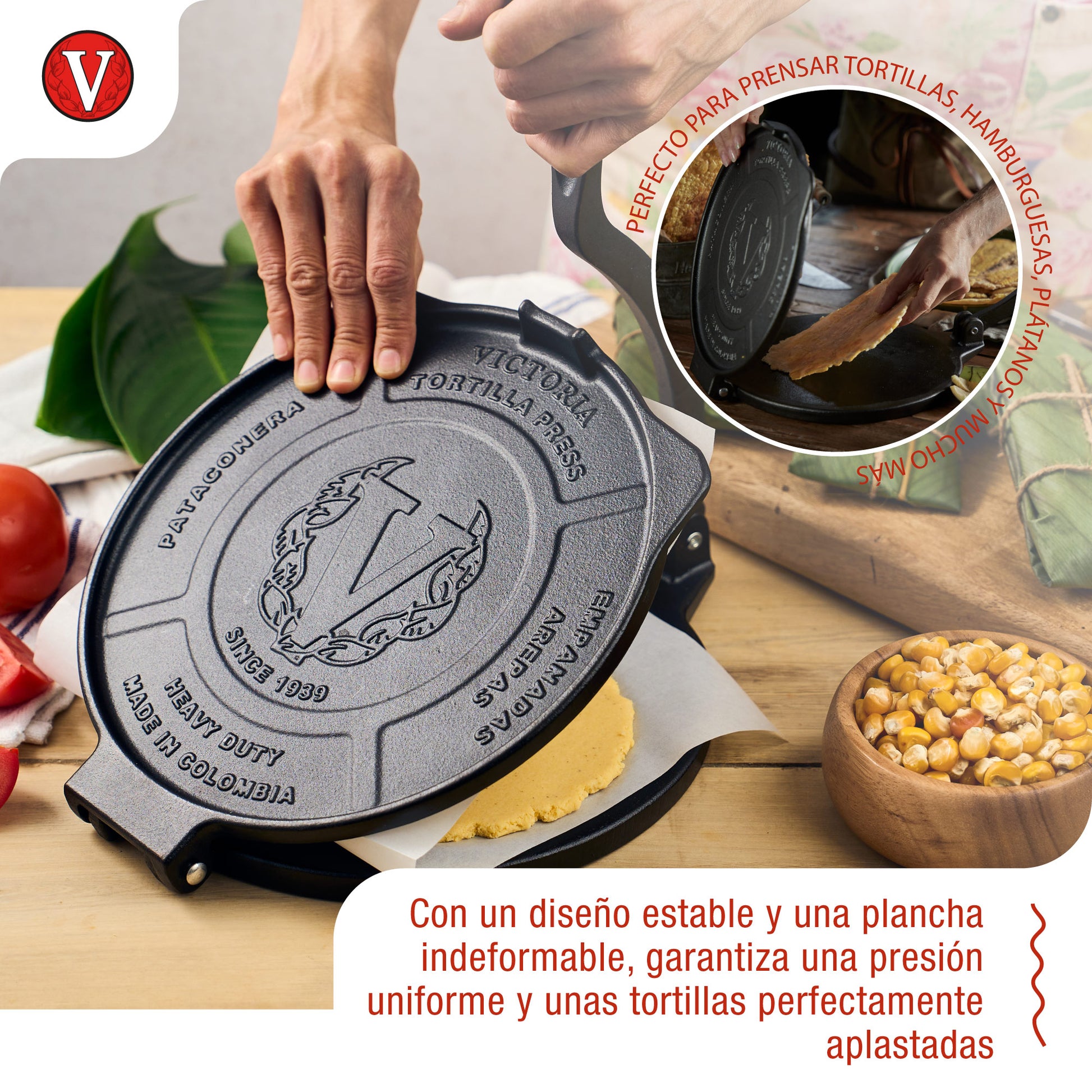 Victoria Prensa Tortillera Para Tortillas Mexicanas Hierro Fundido Hd Curado 20cm, Pataconera Colombiana, 34214, Negro_2