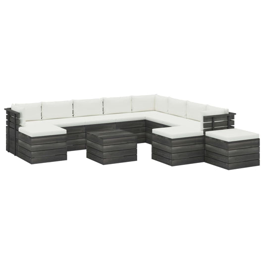 Vidaxl Muebles De Palets De Jardín 12 Pzas Cojines Madera Maciza Pino_0