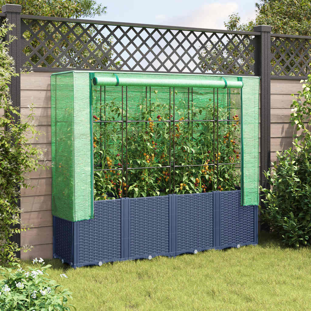 Jardinera Elevada Con Cubierta De Invernadero Aspecto Ratán 160x40x153 Cm_2
