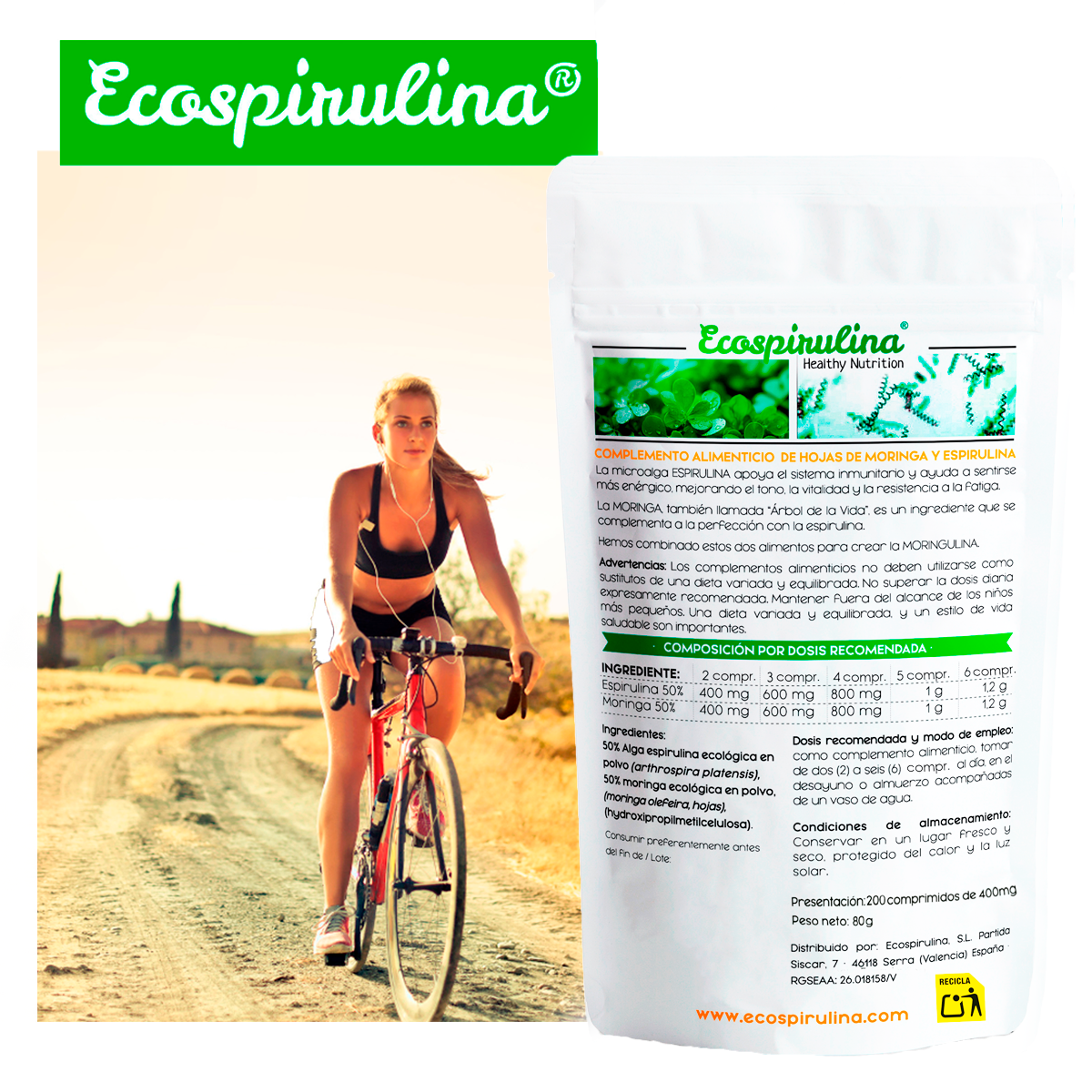 Moringa Y Espirulina Ecológicas En Comprimidos Ecospirulina 200 Comprimidos_3